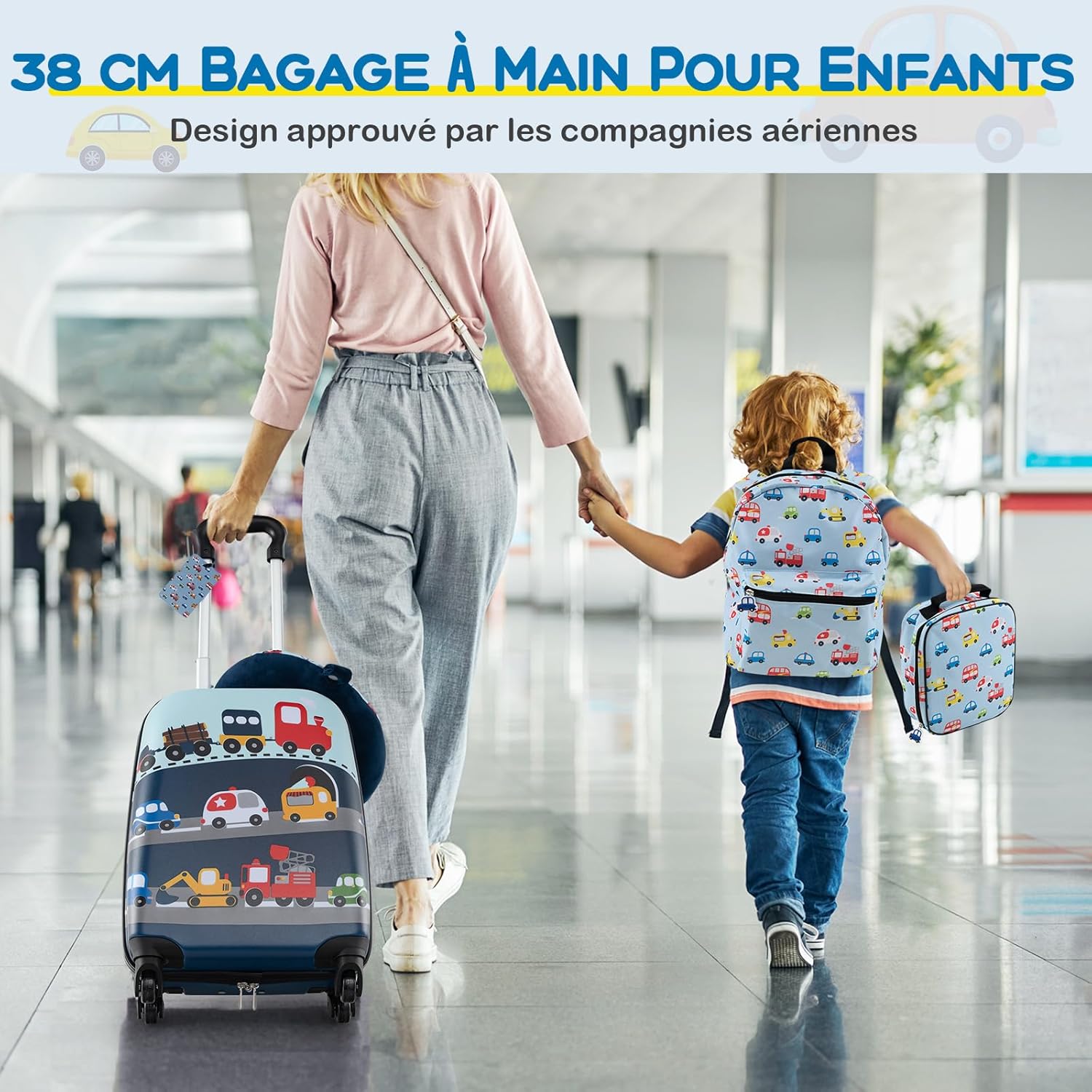 Set Valigie Bambini 5 Pezzi - Trolley 38cm, Zaino, Borsa Pranzo, Cuscino E Etichetta (Tema Astronauta) - Foto 4