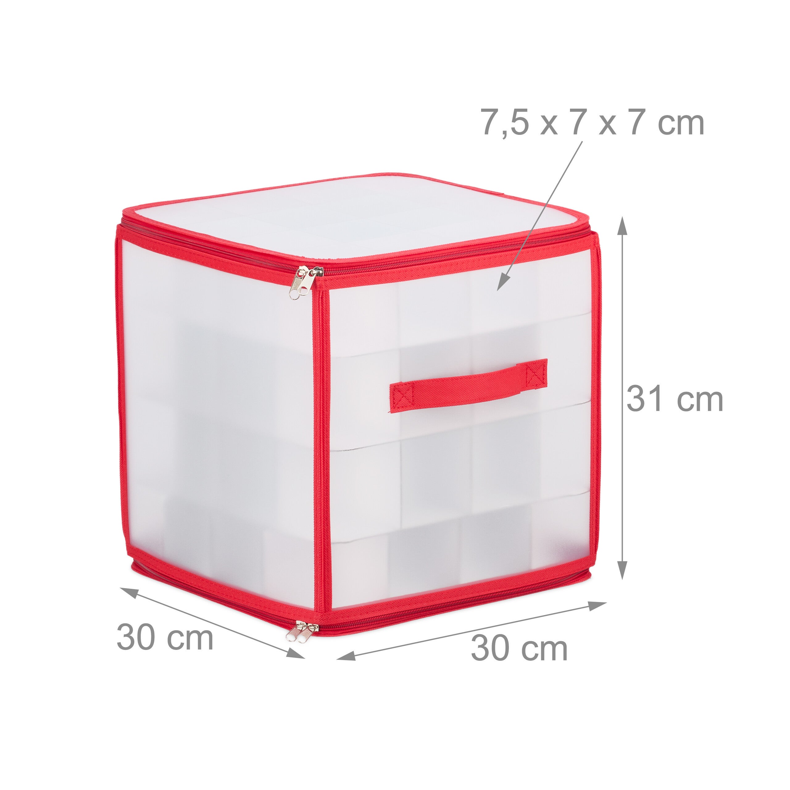 2 x boîtes de rangement pour boules de Noël, 64 compartiments, H x L x P : 31 x 30 x 30 cm, transparent/rouge - 4