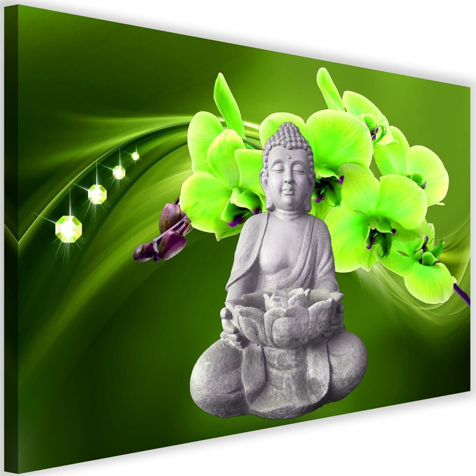 Obraz na płótnie, Budda z zieloną orchideą 60x40