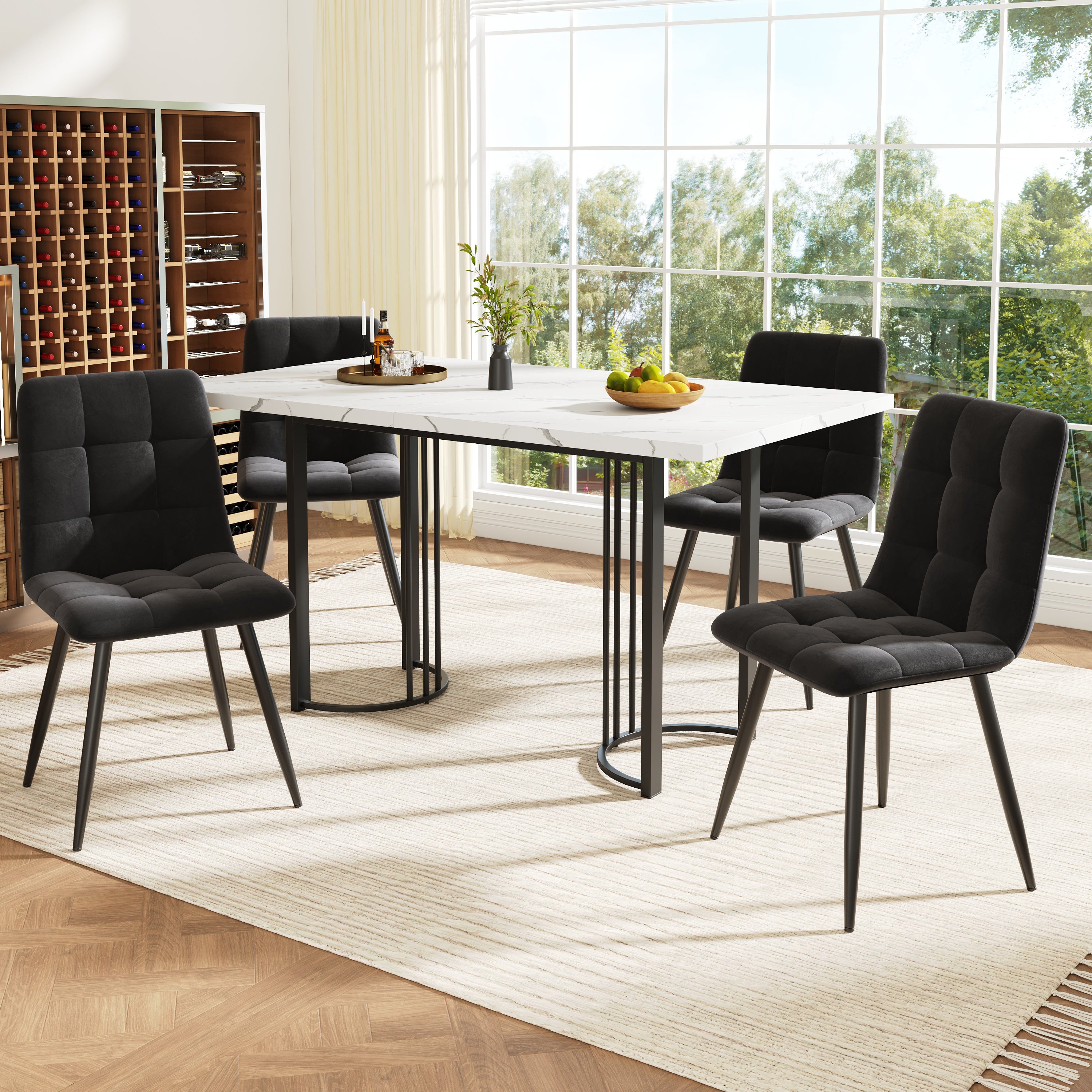 Ensemble Table à Manger Ronde + 4 Chaises – MDF Blanc, Style Moderne – Pour Cuisine, Salle à Manger Ou Bureau (80x80 Cm) - 8