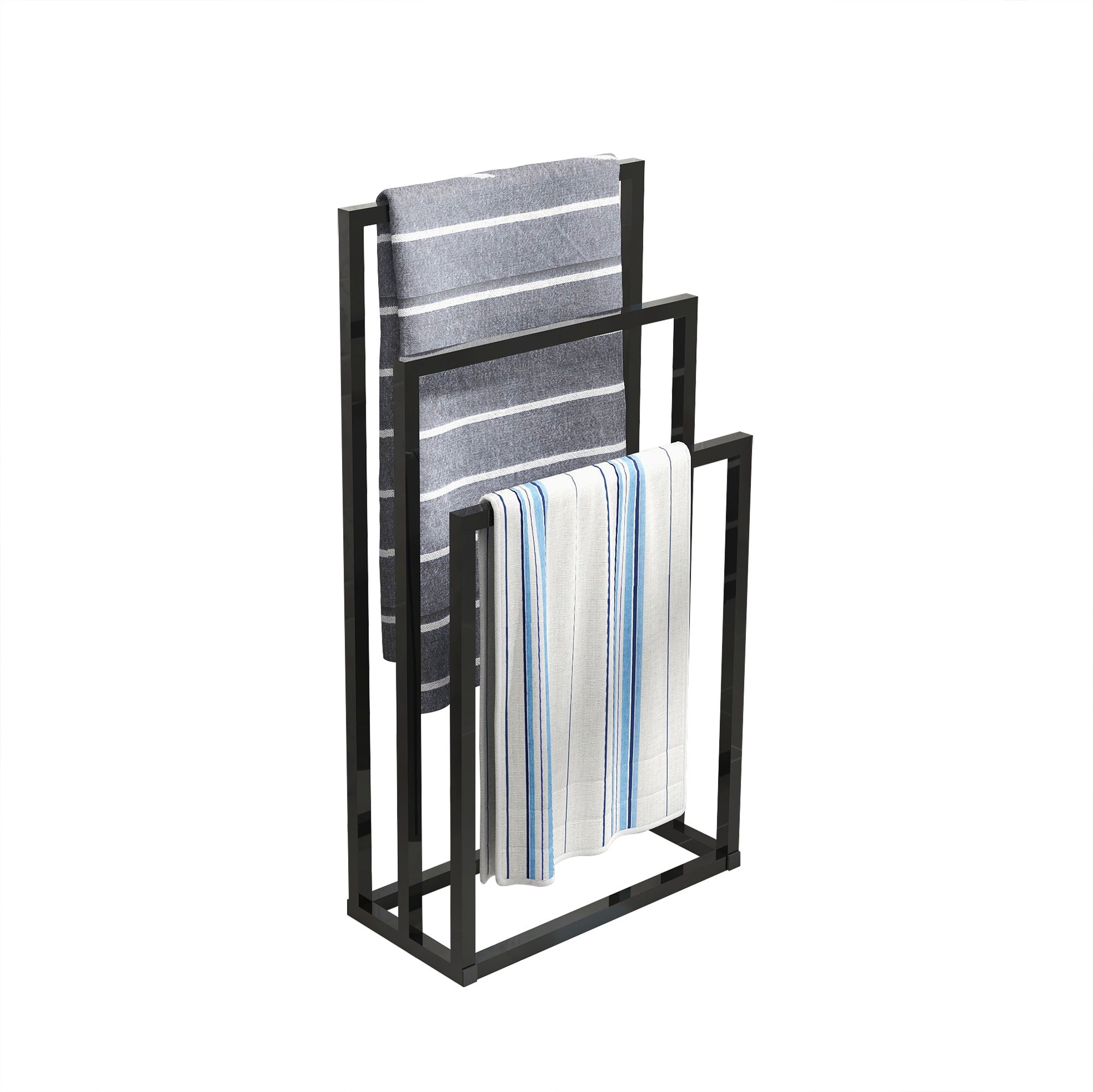 Porte-serviettes pour salle de bain, porte-serviettes extérieur à 3 niveaux plus large, porte-serviettes autoportant, porte-serviettes - 4