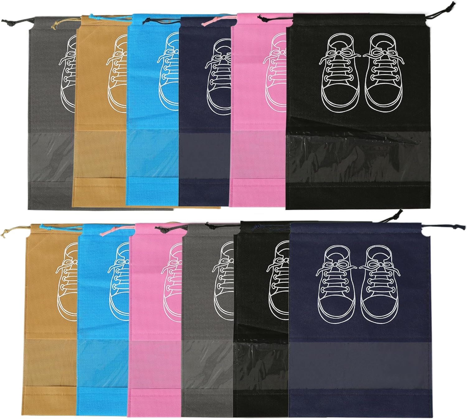 12 Sacs à Chaussures Voyage 44x32cm - Housses Imperméables Noires Avec Fenêtre Transparente