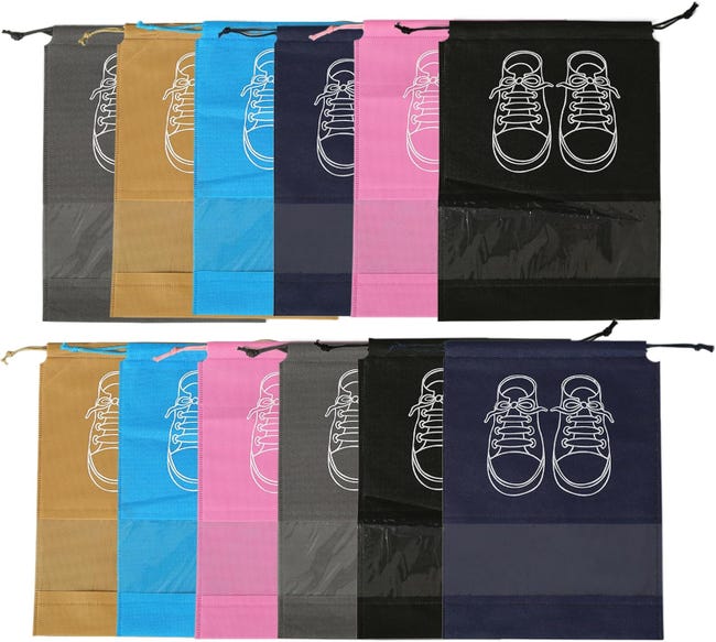 12 Sacs à Chaussures Voyage 44x32cm - Housses Imperméables Noires Avec Fenêtre Transparente