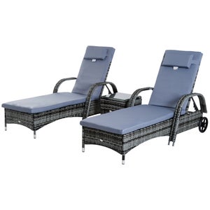 Lot de 2 bains de soleil avec matelas table basse résine tressée
