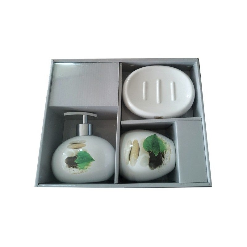 Set Salle De Bain Céramique MSV - 3 Pièces Zen Gris (Gobelet, Distributeur, Porte-Savon)