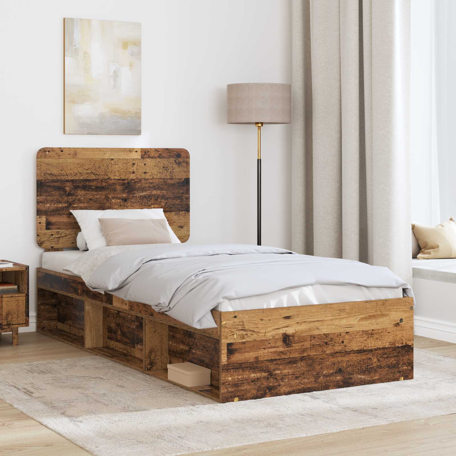 Cadre de lit bois ancien 75 x 190 cm en bois de pin massif - 3