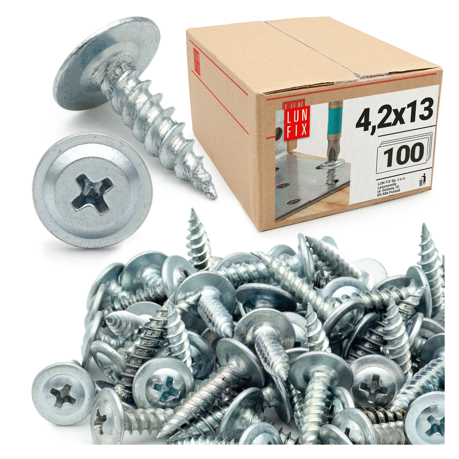 Wkręty do metalu z łbem podkładkowym 4,2x13mm 100szt.