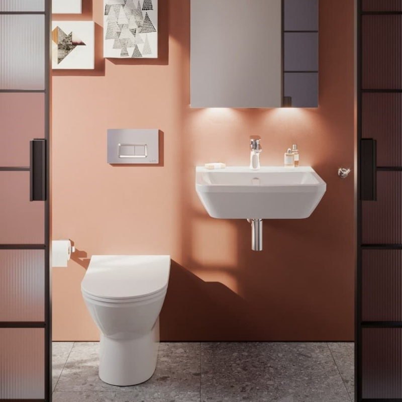 Integra 55x45x19 cm lavabo suspendu en céramique, trou pour robinetterie au milieu, avec trop-plein, blanc (7049-003-0001) - 4