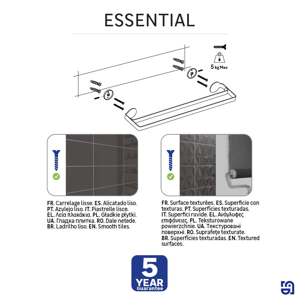 Portasciugamani da parete 2 barre cromato ESSENTIAL 50 cm - SENSEA - 6