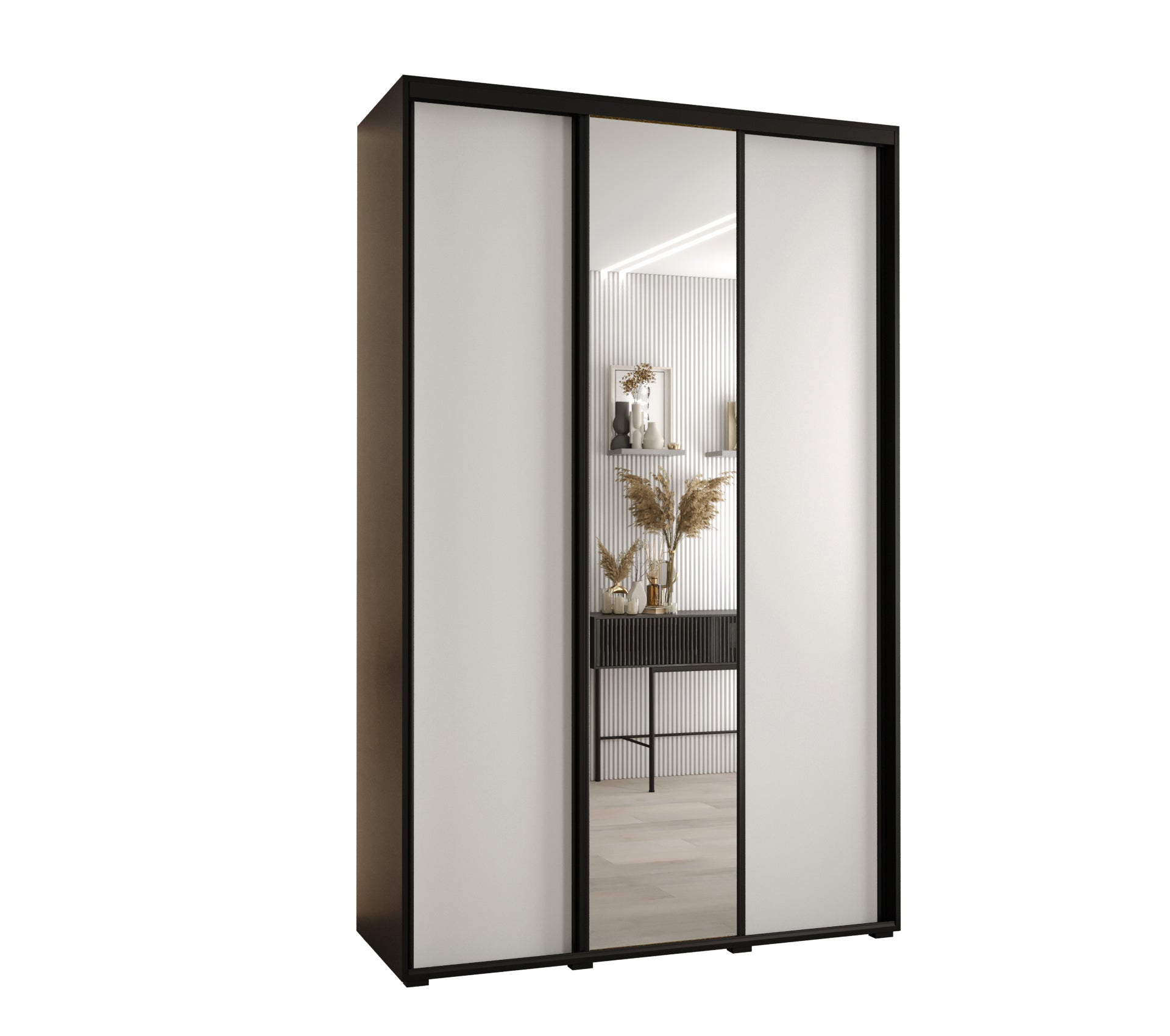 Szafa przesuwna z lustrem wysoka Davos 3 160 x 45 x 235,2 cm czarny + biały + u. czarny - Abiks Meble