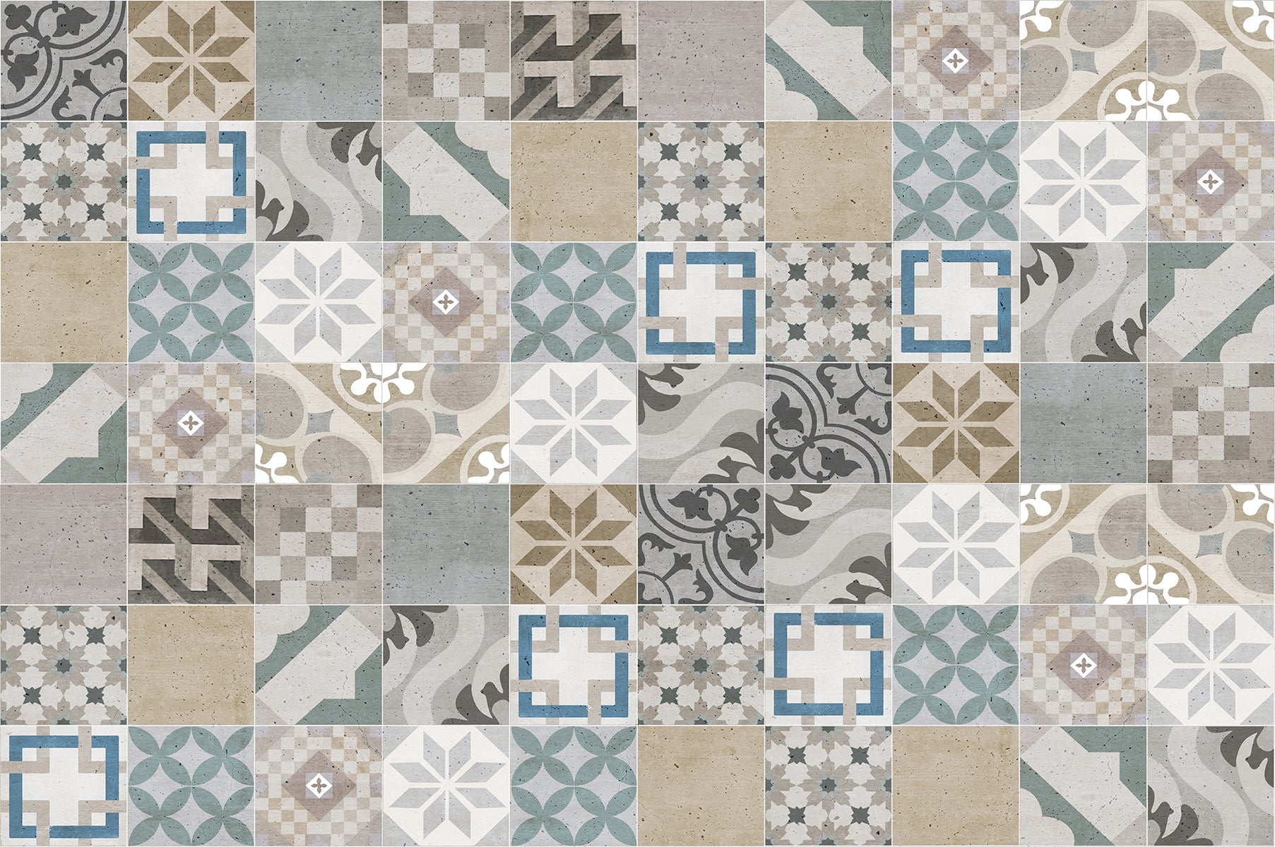 Alfombra de vinilo Azulejos vintage A 133x200 cm - PVC antideslizante, vinilica para cocina o salón, lavable, estilo hidraúlico - 2
