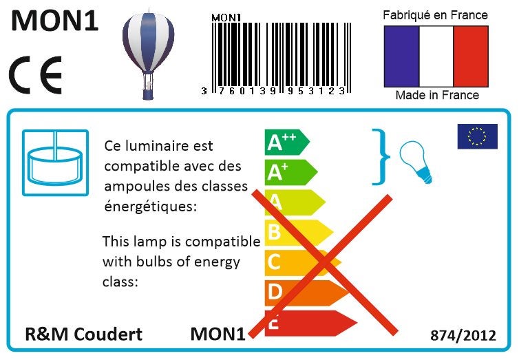 Lampe suspension enfant MONTGOLFIERE - R&M Coudert - bleue - 9