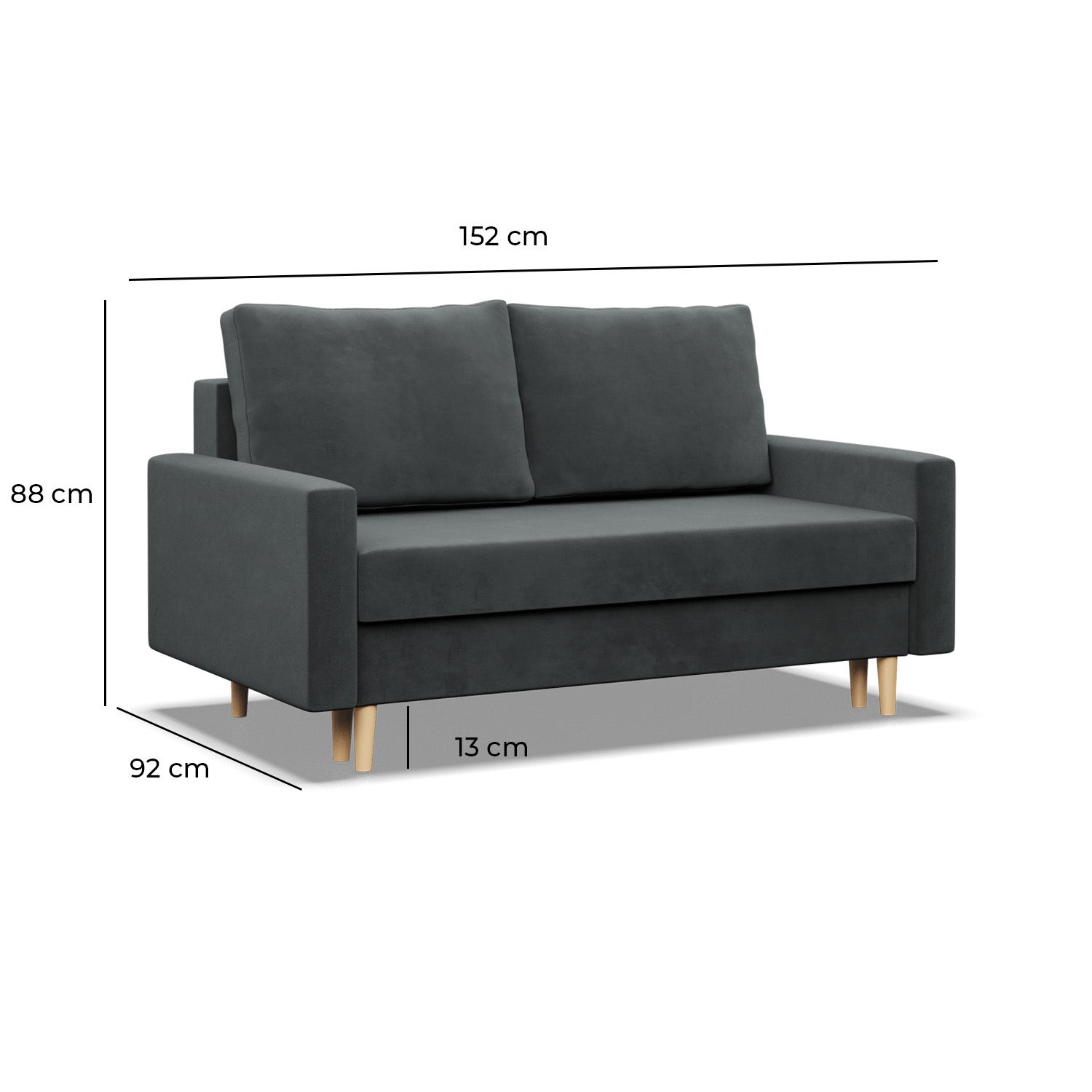 MEBLIGO | Canapé 2 places avec fonction sommeil | Coussin réversible | Blank | Bleu foncé | 92x92x152 - 8