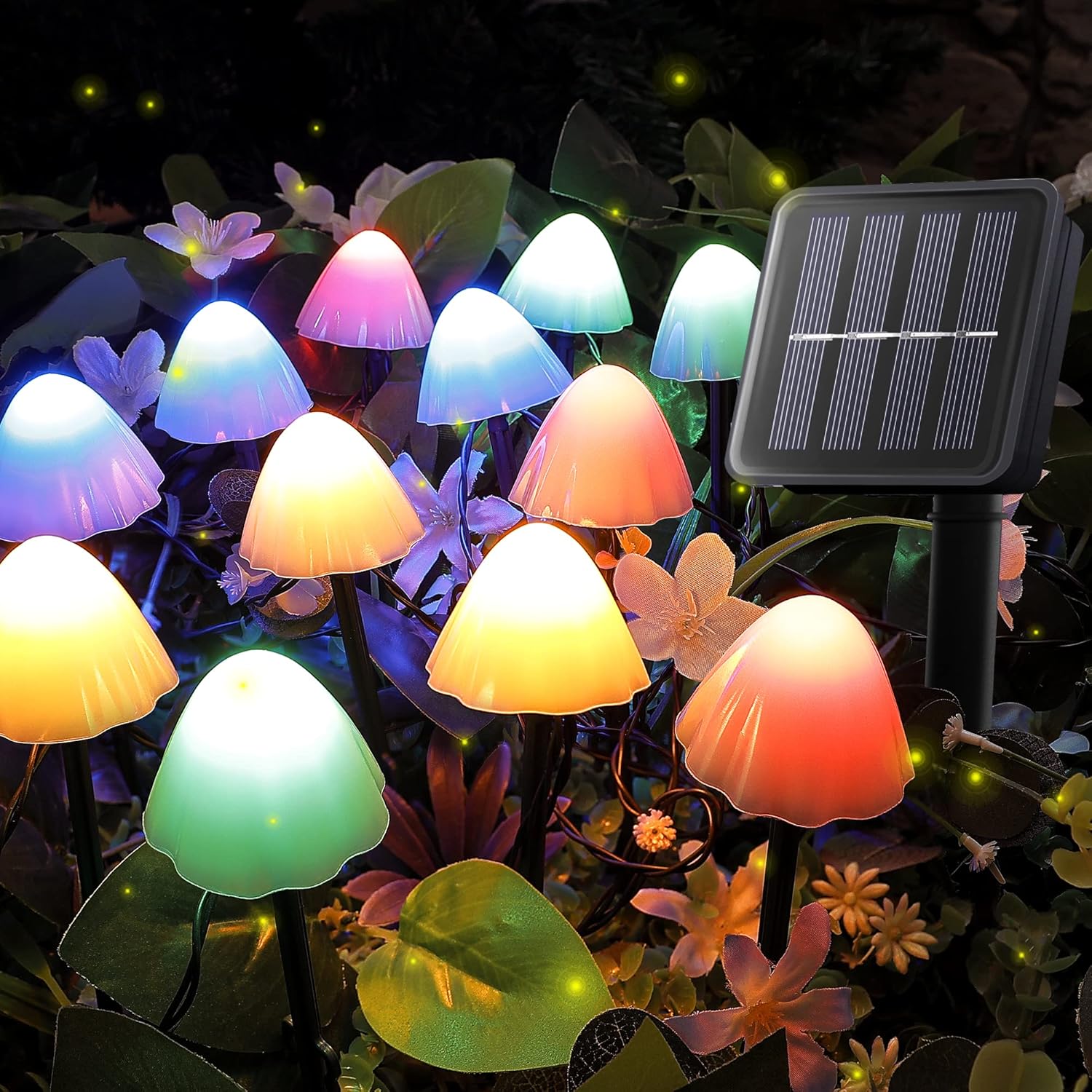 Lampki solarne w kształcie grzybka, mini lampki solarne, 3,5 m, 10 diod LED, 8 trybów, kolorowe światło