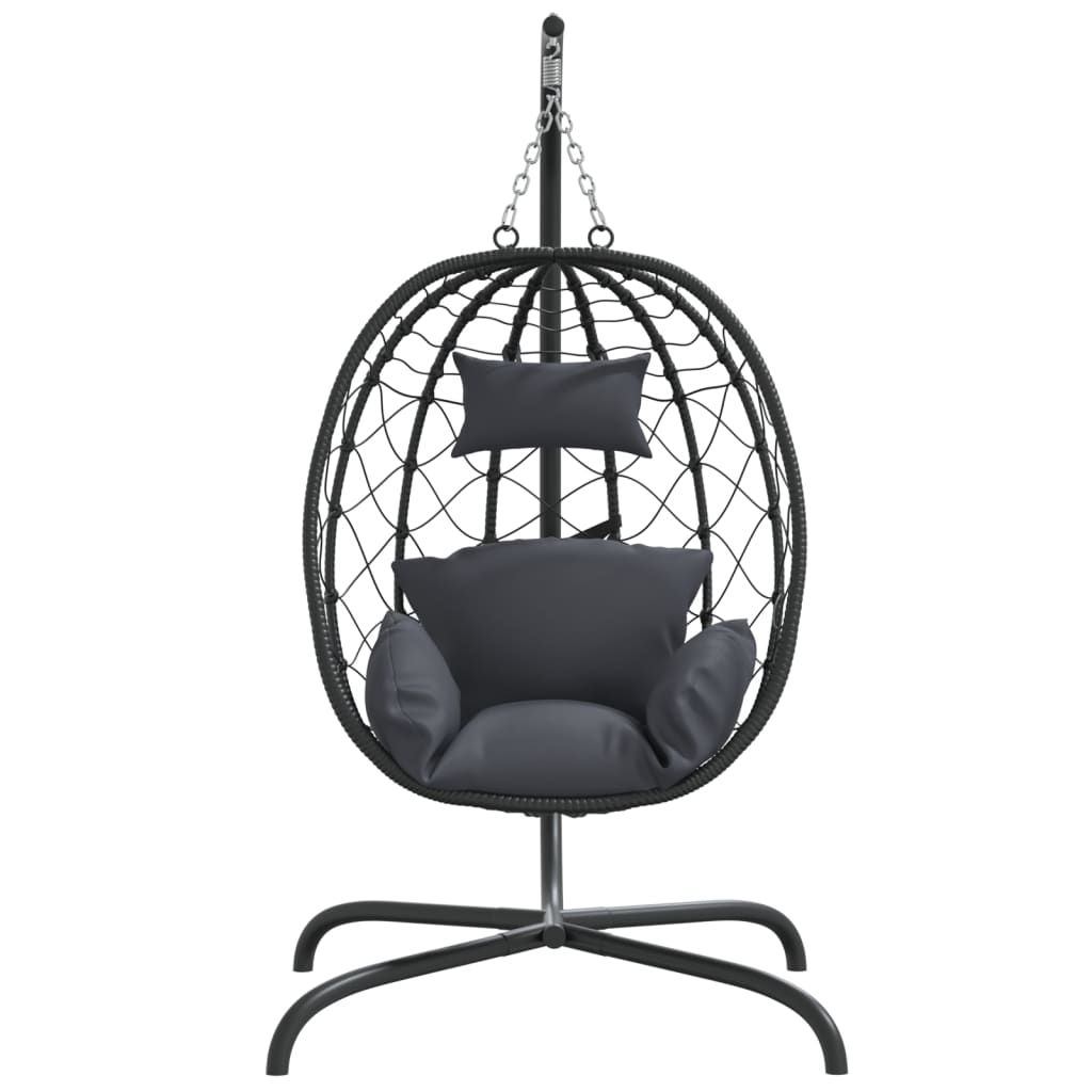 Cadeira ovo suspensa com almofada de aço e rattan sintético antracite - 3