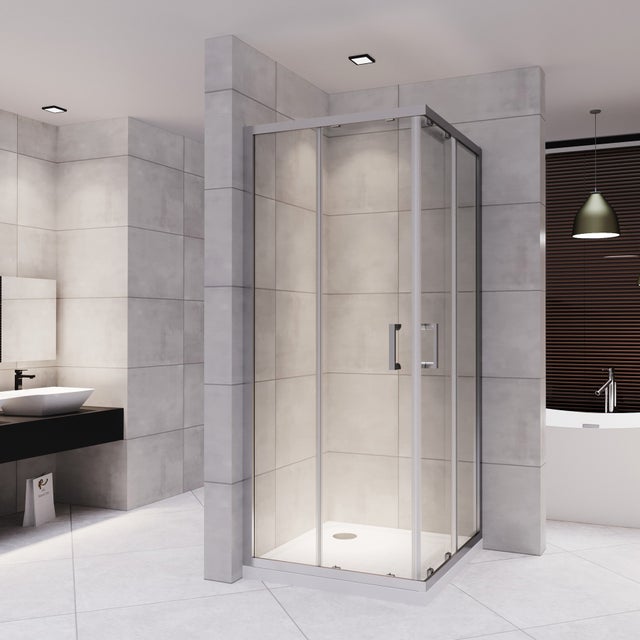 LANA Cabine de douche porte coulissante H 185 cm verre transparent 90 x 100 cm