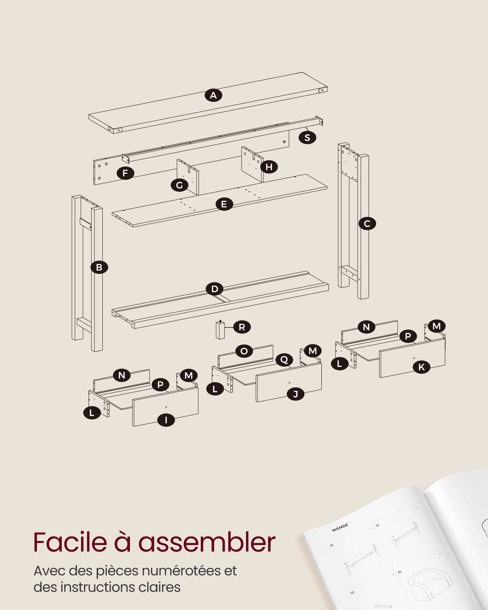 Table Console, Table d'Entrée avec 3 Tiroirs et Étagère de Rangement, pour Entrée, Salon, Style Campagnard, Marron Miel - 6