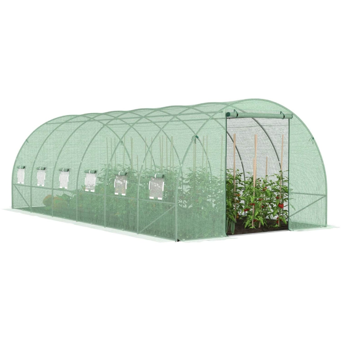 Serre de jardin tunnel 18m² 6 x 3 x 2 m acier galvanisé + bâche anti-UV avec porte et fenêtres CRIMÉE verte - 2