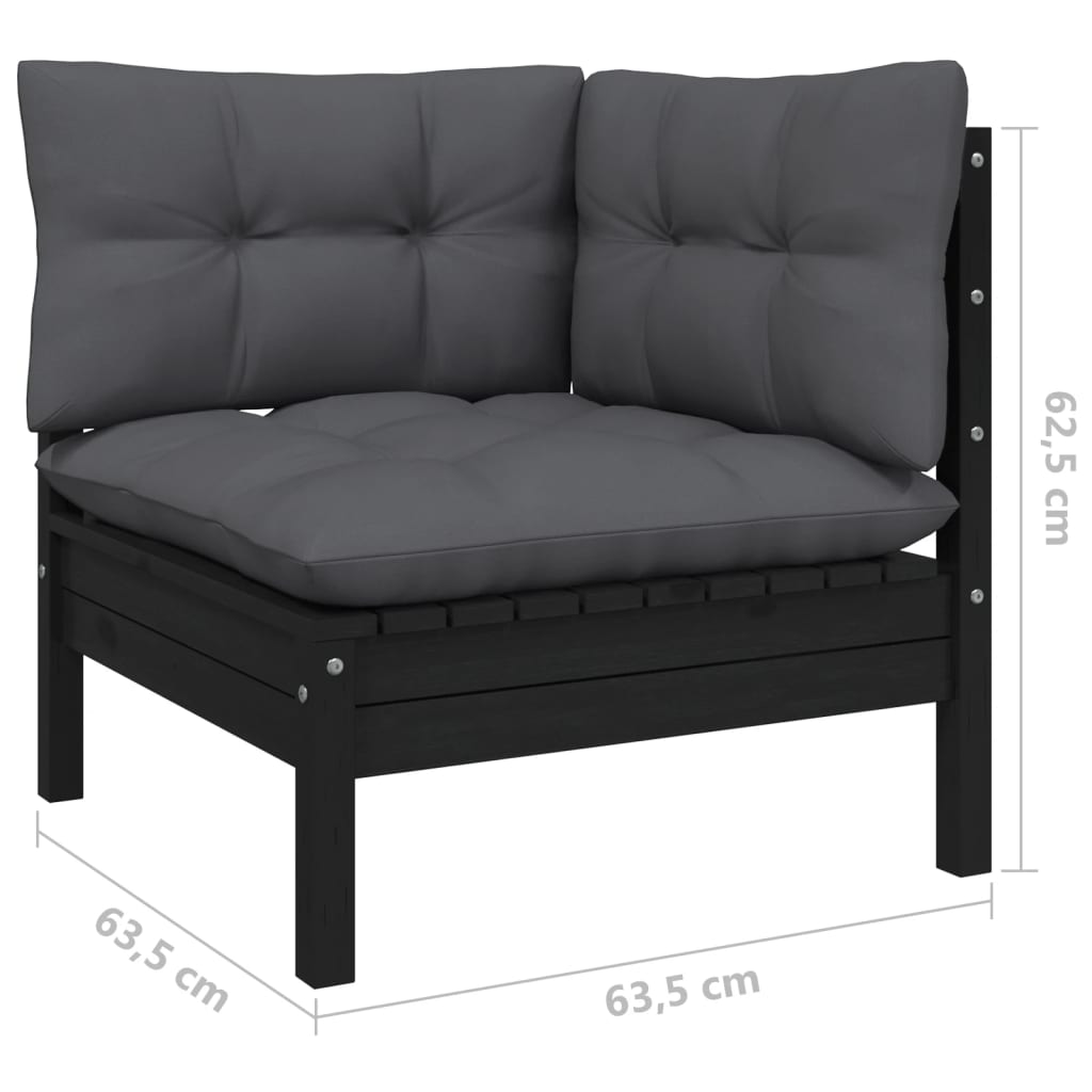 Maison Exclusive - Salon de jardin 3 pcs avec coussins Noir Bois de pin massif - 9