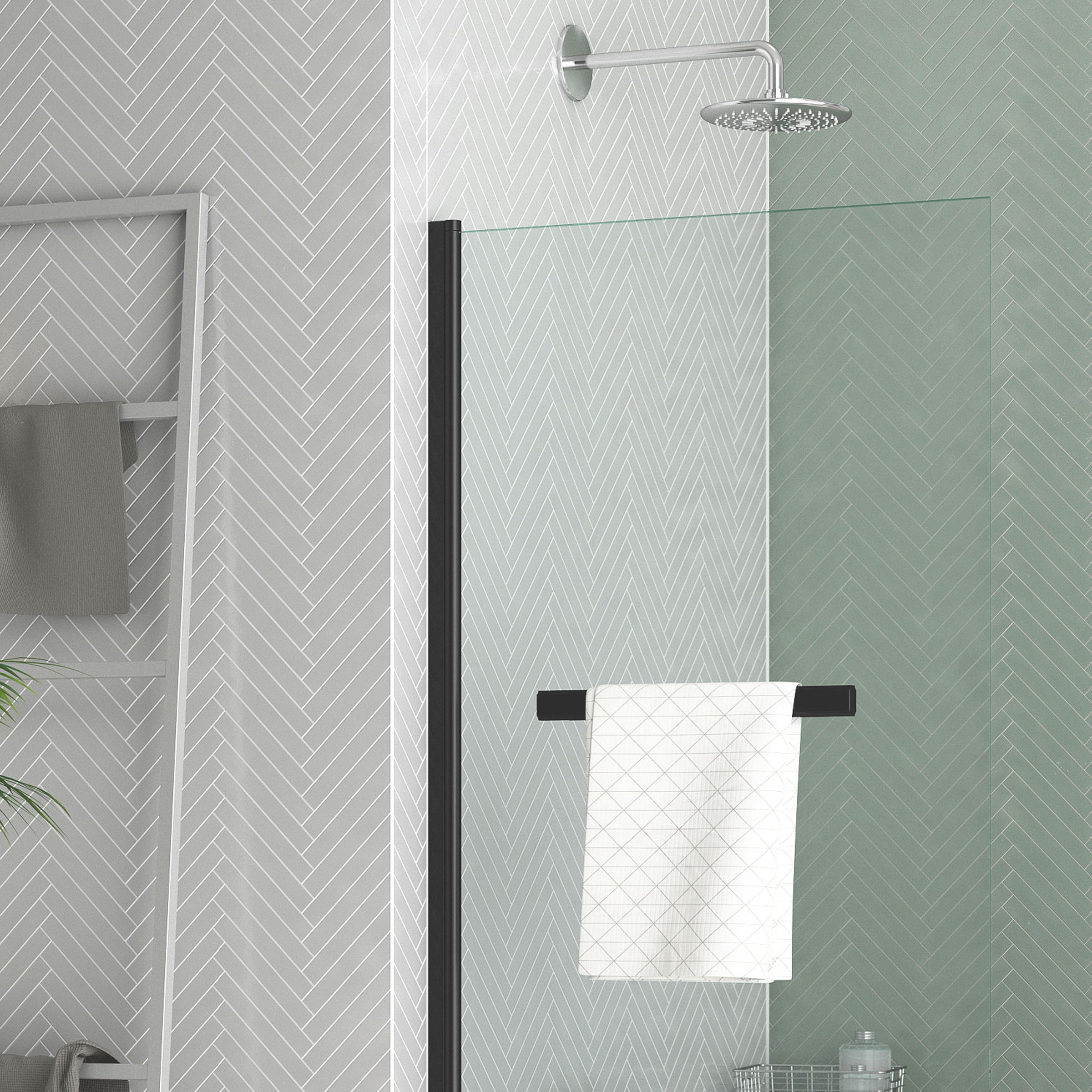 Pare baignoire Rabattable avec porte-serviette 70x120 cm - Profilé Noir Mat - Verre 4 mm - 9