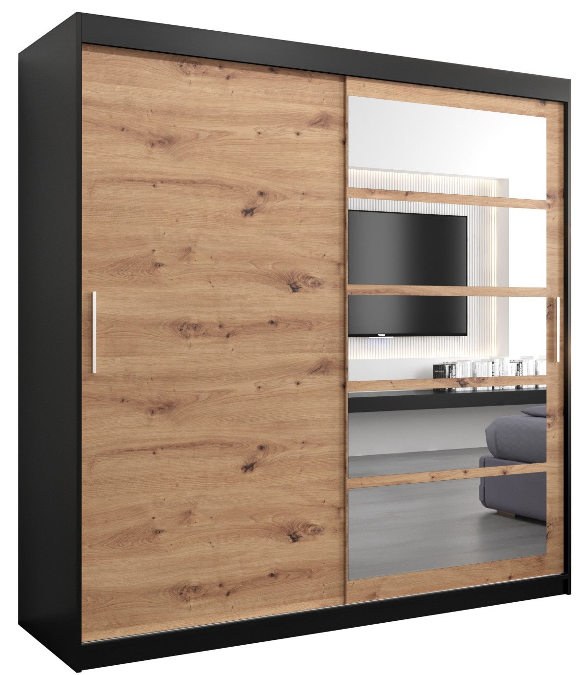 Szafa przesuwna garderoba ROMA 1 200 x 62 x 200 cm Czarny + Artisan - Abiks Meble