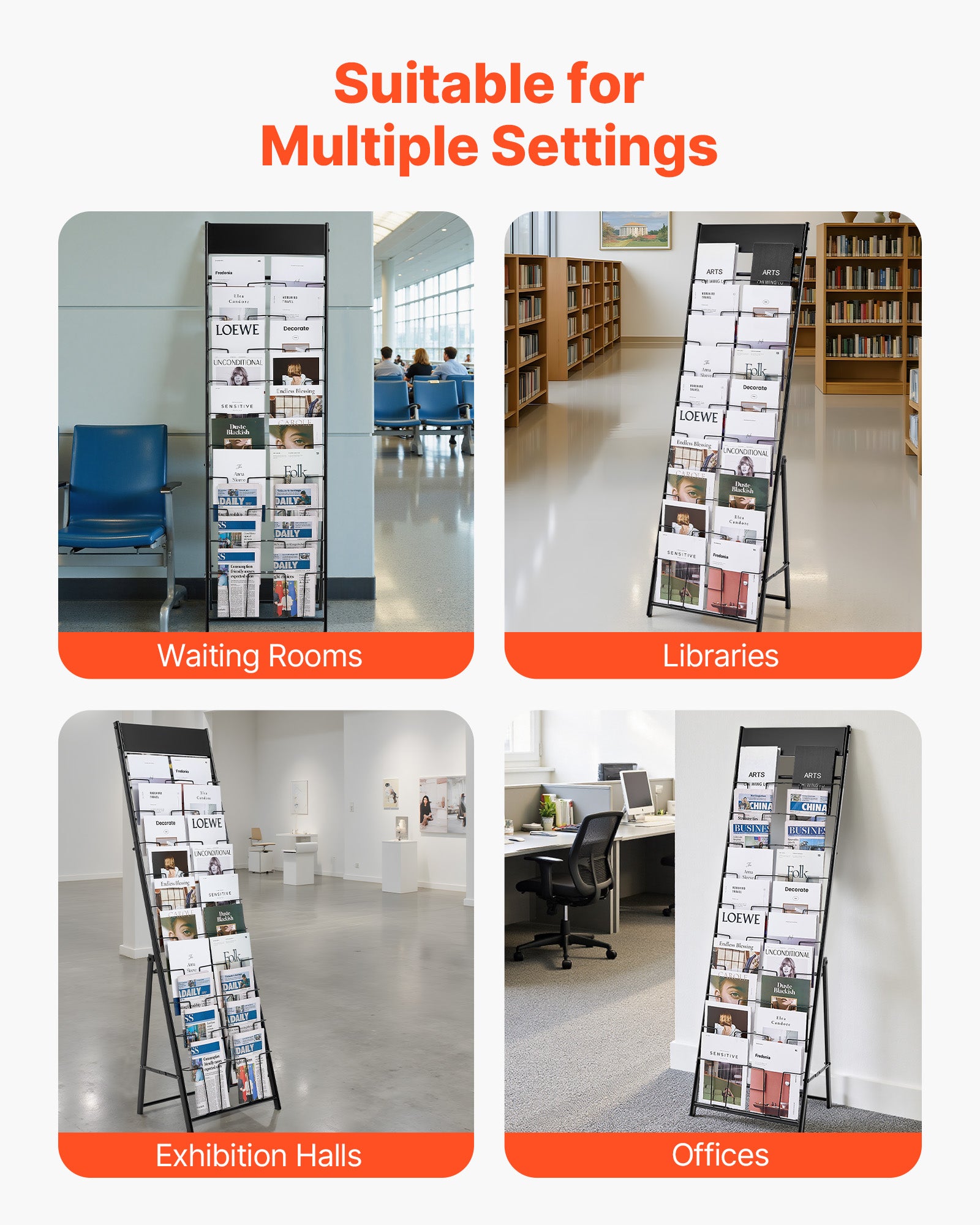 Présentoir à Brochures VEVOR 10 Niveaux, Porte-Brochures sur Pied en Métal avec 20 Pochettes, pour Magazines, Journaux, Bureau & Exposition, Noir - 6