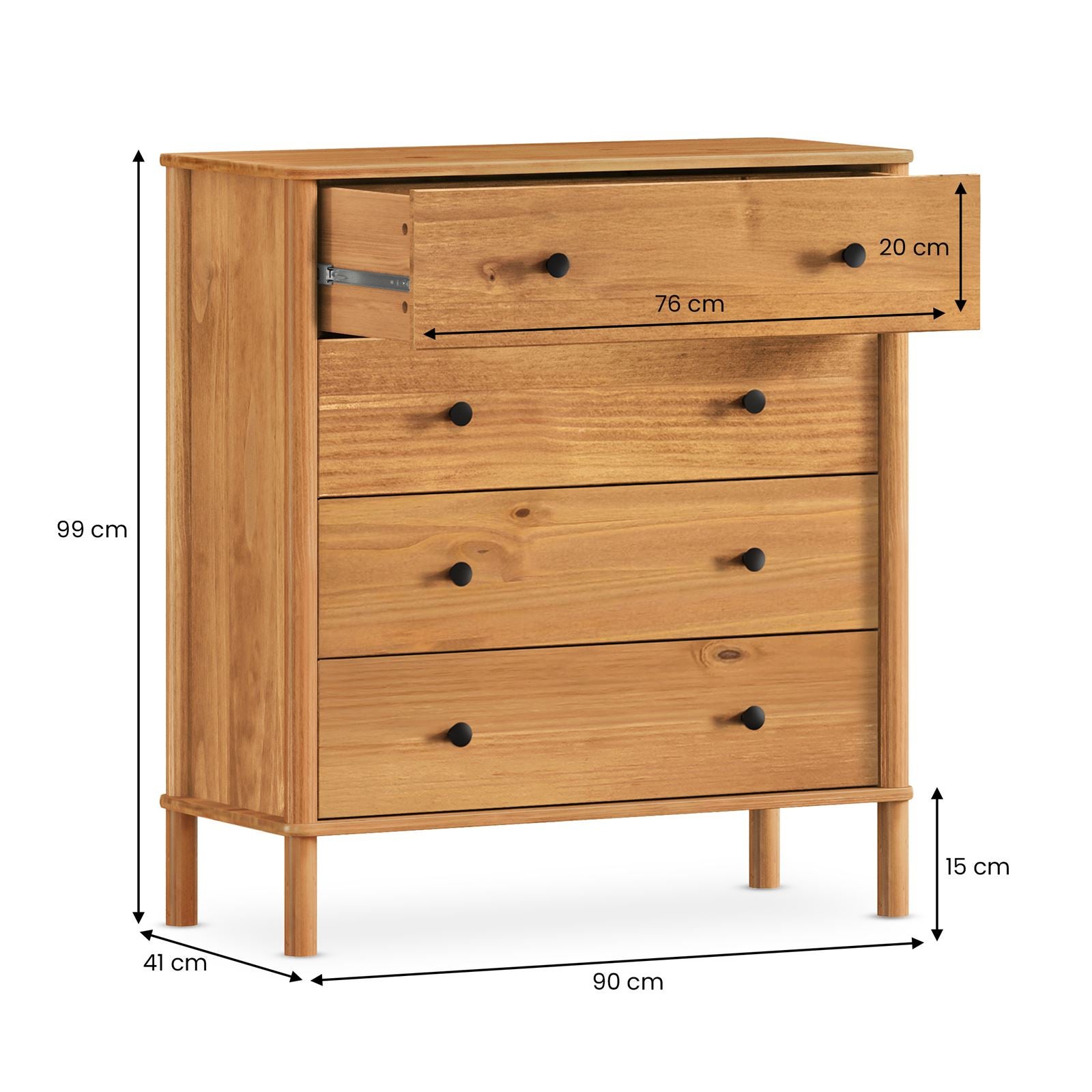 Commode APOANA 4 tiroirs en bois massif - Coloris chêne - 8
