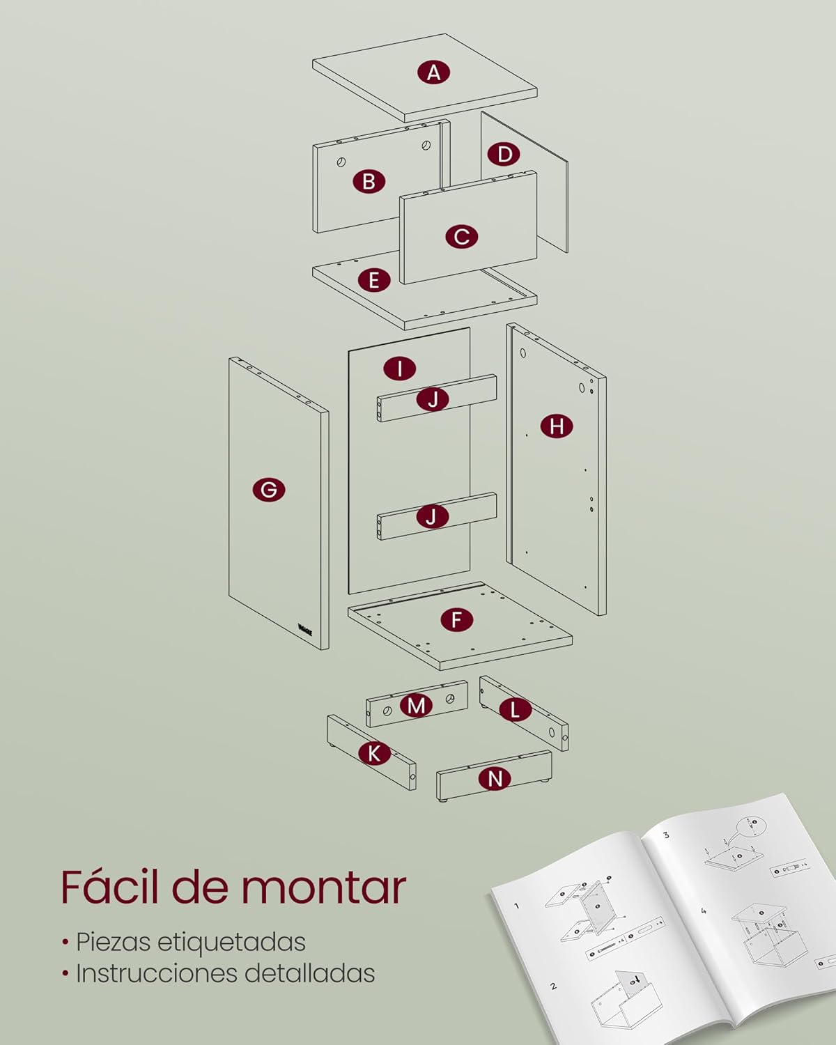 Mesita de Noche Estrecha, Mesa Auxiliar con 2 Cajones y Compartimento Abierto, Encajable a la Izquierda o a la Derecha, Dormitorio, Salón, Blanco Nube - 7