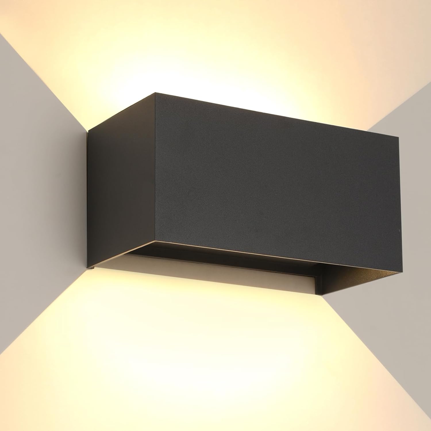 Nowoczesna lampa ścienna LED do użytku wewnątrz i na zewnątrz, wodoodporna IP65, ciepła biel 3000K, czarna obudowa, 24W