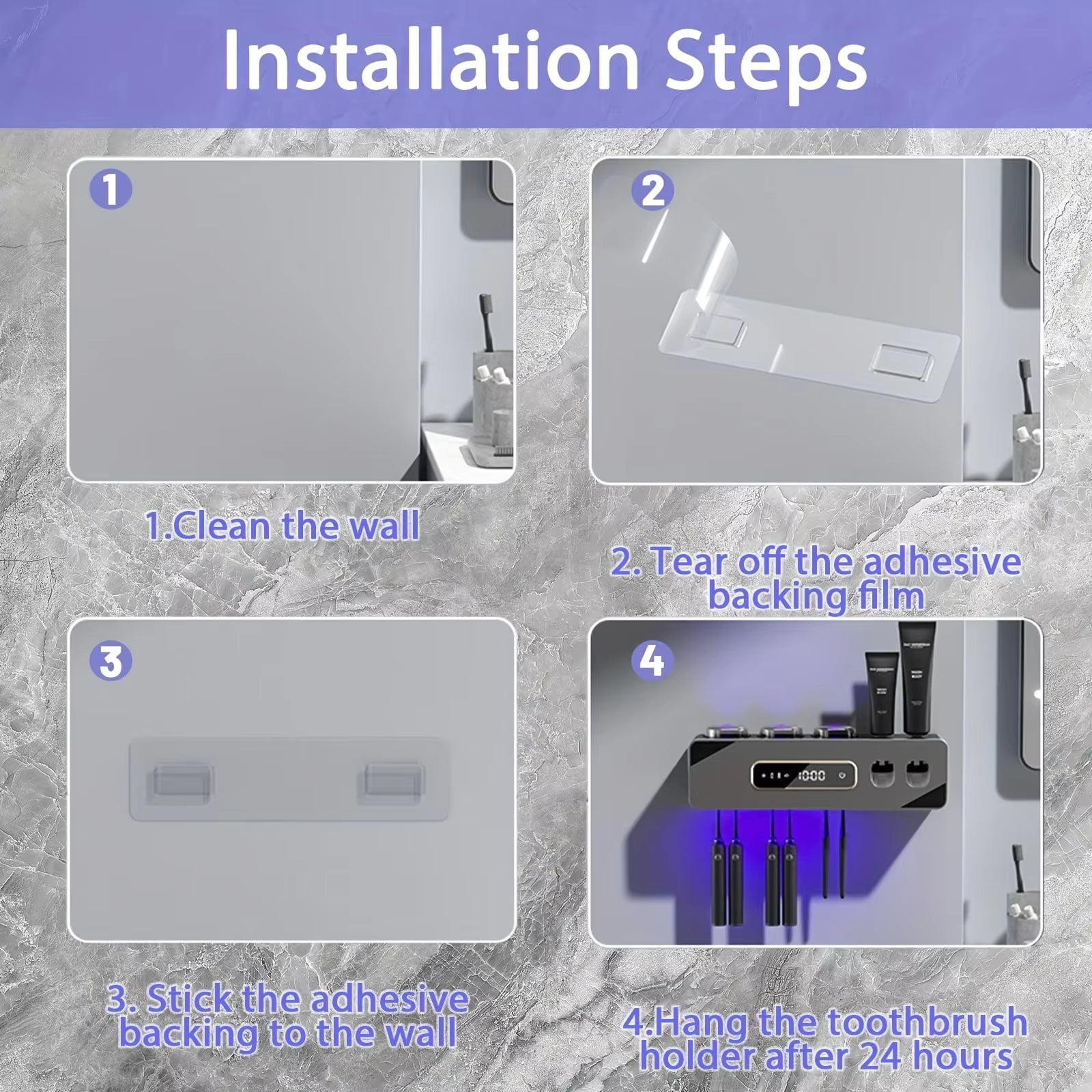 Porte-brosse à dents intelligent avec affichage numérique et chargement USB, distributeur automatique de dentifrice mural - 8
