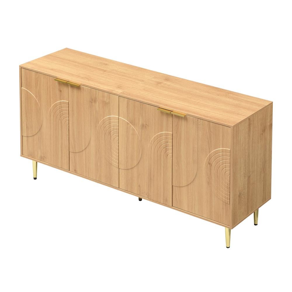 Nowoczesny kredens z naturalnego drewna z 4 drzwiami i przestrzenią do przechowywania, 140 x 40 x 72 cm, elegancki i funkcjonalny - 6