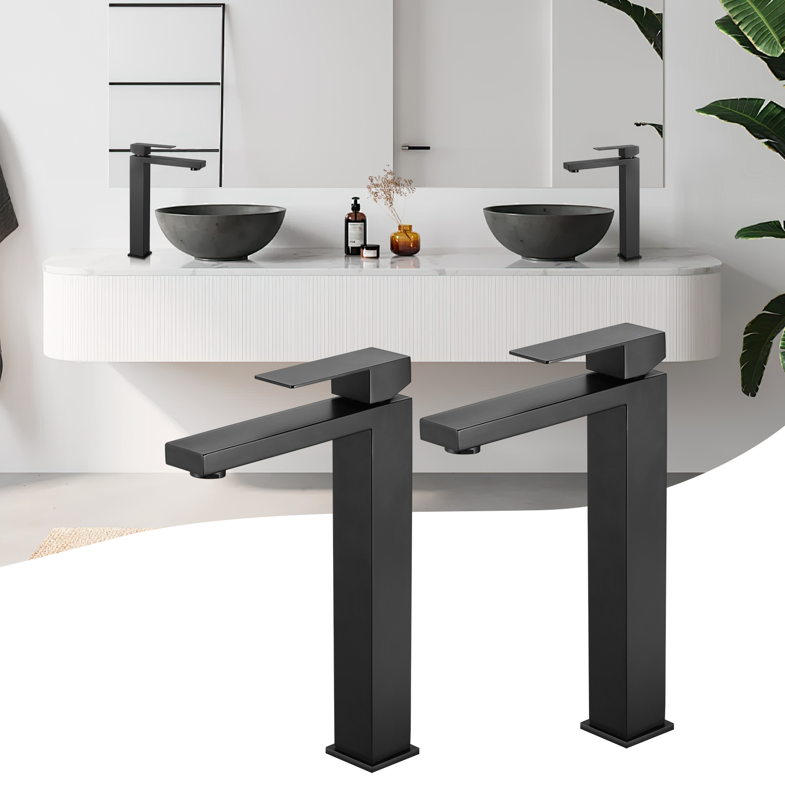 LOVHAUS Wysoka Bateria Umywalkowa, Zestaw 2 Sztuk Czarna Bateria Łazienkowa z Wylewką o Wysokości 240 mm, Bateria Jednouchwytowa