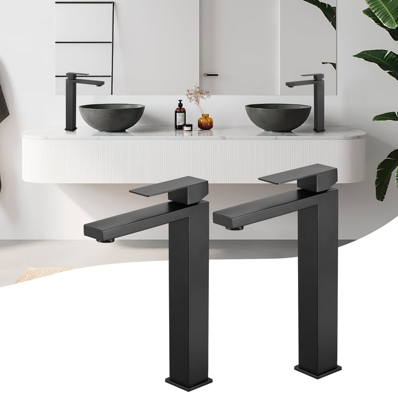 LOVHAUS Wysoka Bateria Umywalkowa, Zestaw 2 Sztuk Czarna Bateria Łazienkowa z Wylewką o Wysokości 240 mm, Bateria Jednouchwytowa