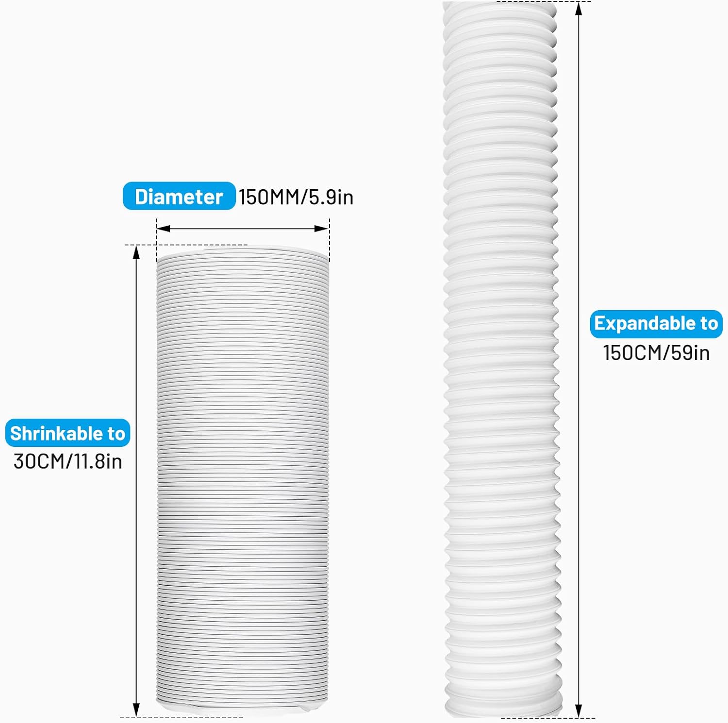 Copertura Isolante Per Tubo Condizionatore Portatile Zoegneer, 150x53 Cm, Universale Per Tubi Da 12,7-15,2 Cm, Risparmio Energetico, Argento