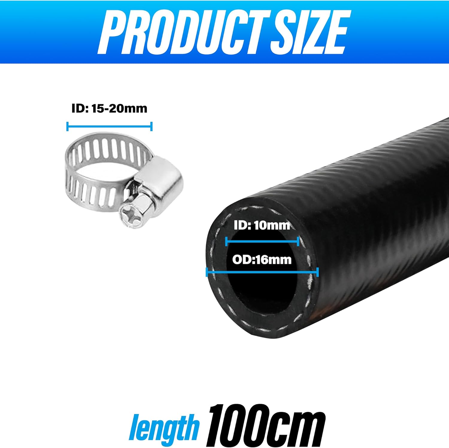 Tuyau de Carburant Voiture, Durite Essence Ø10 mm,Noir, Caoutchouc Nitrile,1 m,6 Colliers de Serrage, Pour Voitures, Tracteurs,Véhicules Tout Terrain - 2