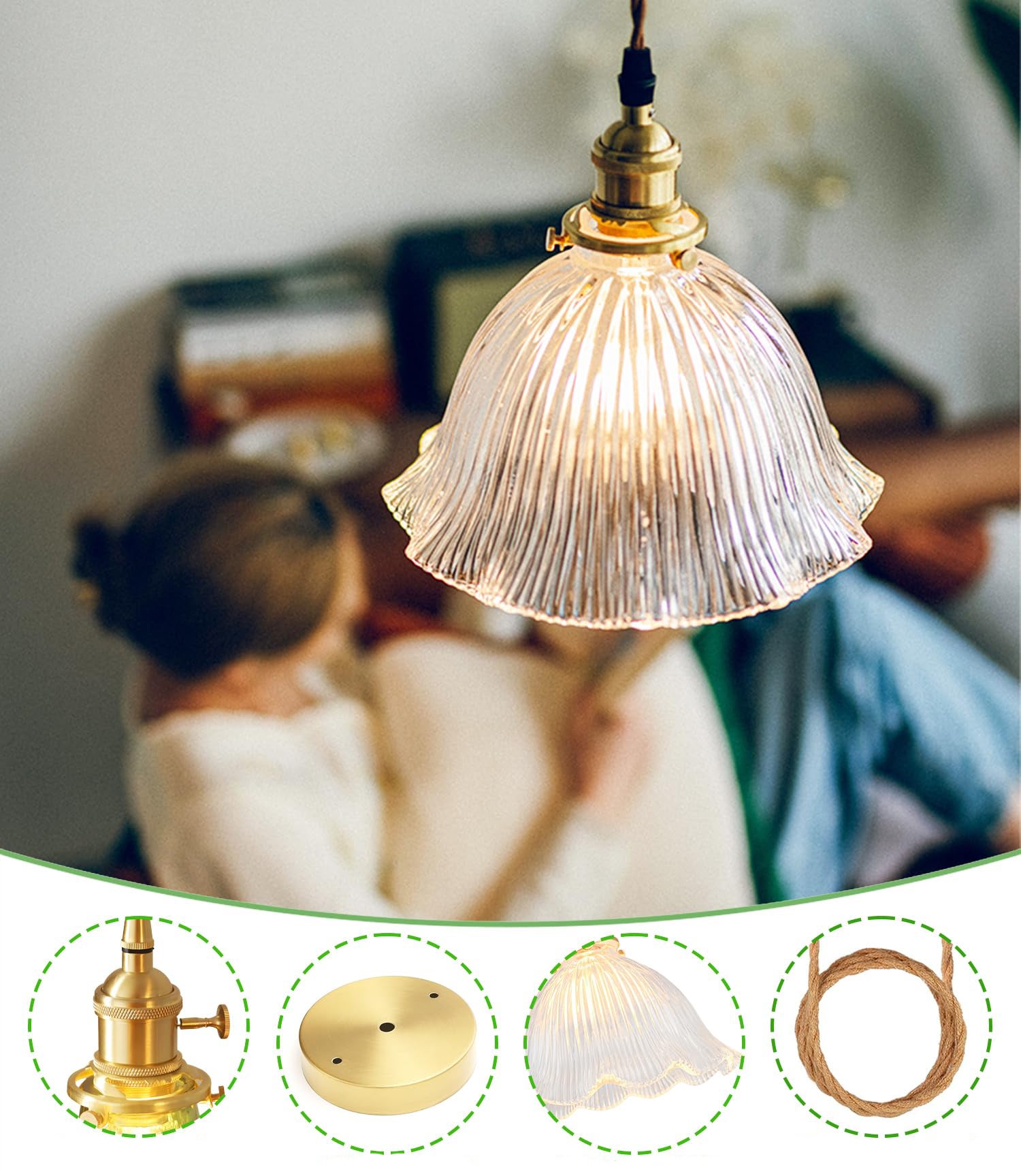 Minimalistyczna lampa wisząca do sypialni, żyrandol ze szkła vintage, 23 x 22 cm, przezroczysta, 220 V, oprawka E27 (brak w zestawie), podstawa 12 cm - 4