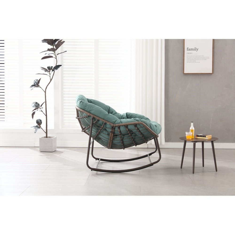 Cadeira de Balanço de Rattan Sintético Azul Marinho para Jardim, Varanda e Sala, Poltrona Egg com Almofada, Estrutura de Aço, Exterior - 4