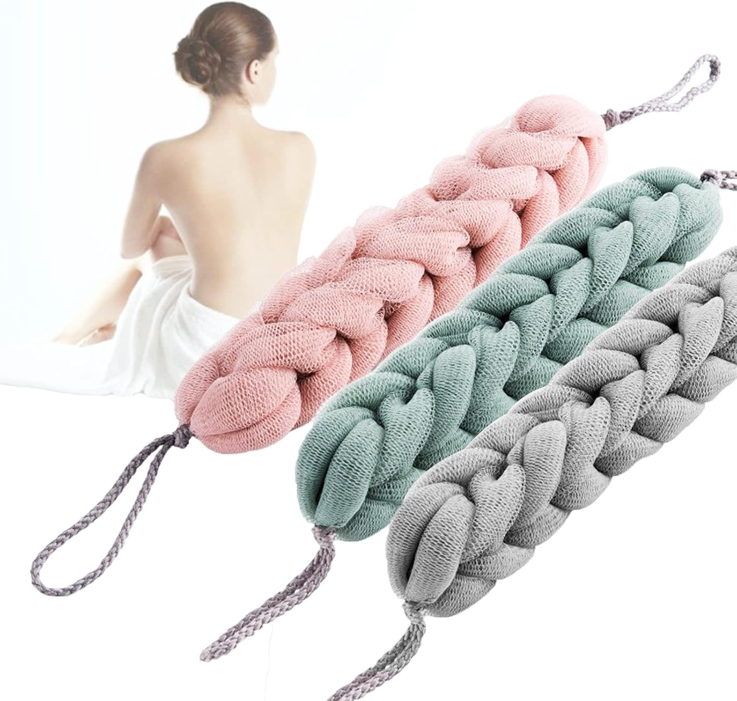 Zestaw 3 gąbek peelingujących z luffy, miękkie i cienkie, siateczkowe, do kąpieli, długotrwałe kolory, trwała szczotka do kąpieli, unisex