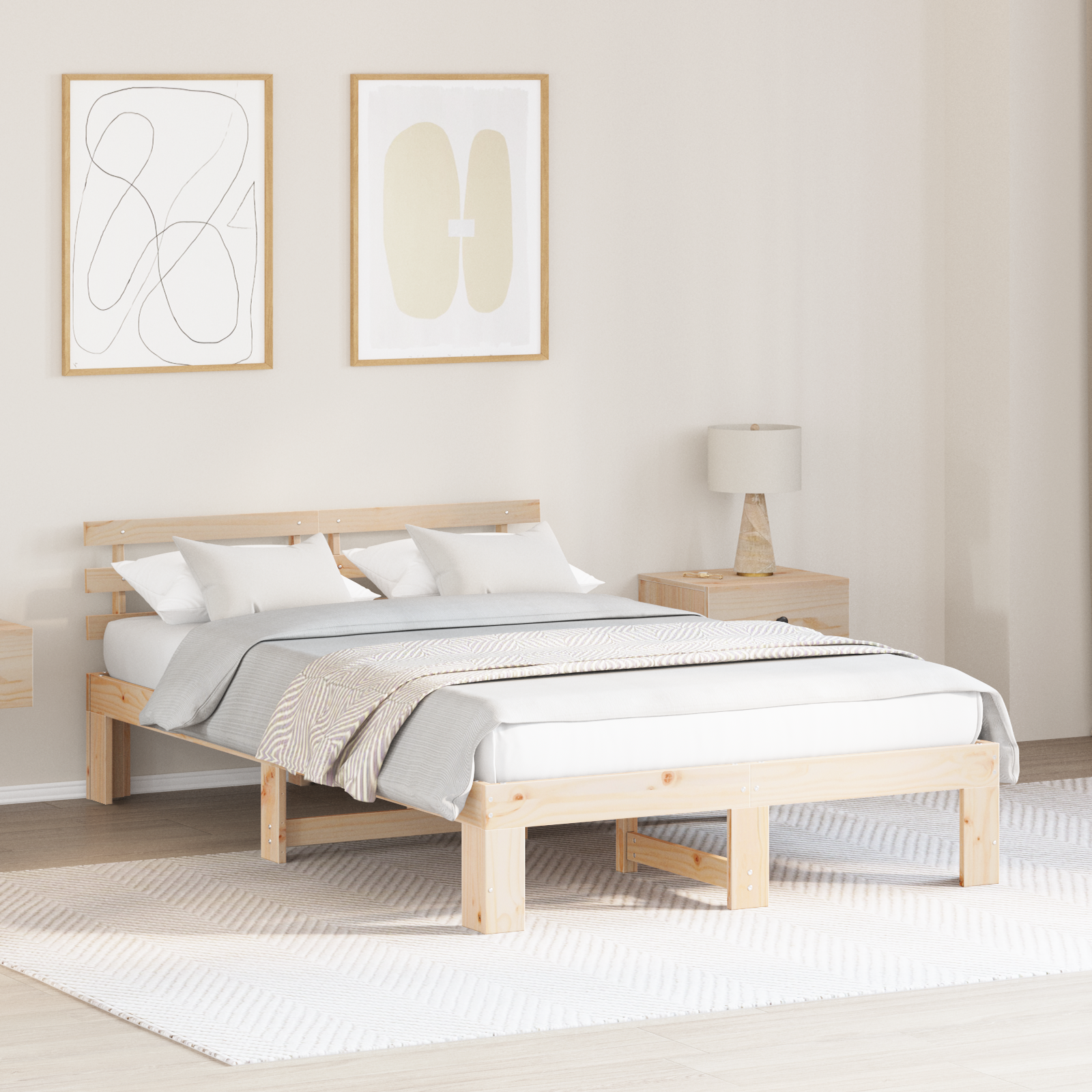 Ramka łóżka Naturalny 135 x 190 cm Lite drewno sosnowe vidaXL