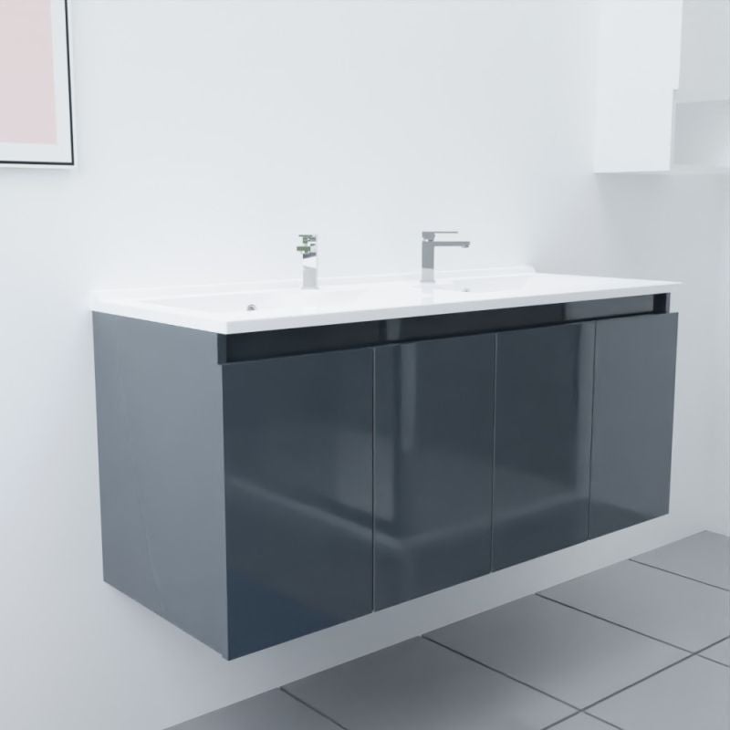 Meuble double vasque 120 cm PROLINE | coloris : Gris | vasque : Résine - 3