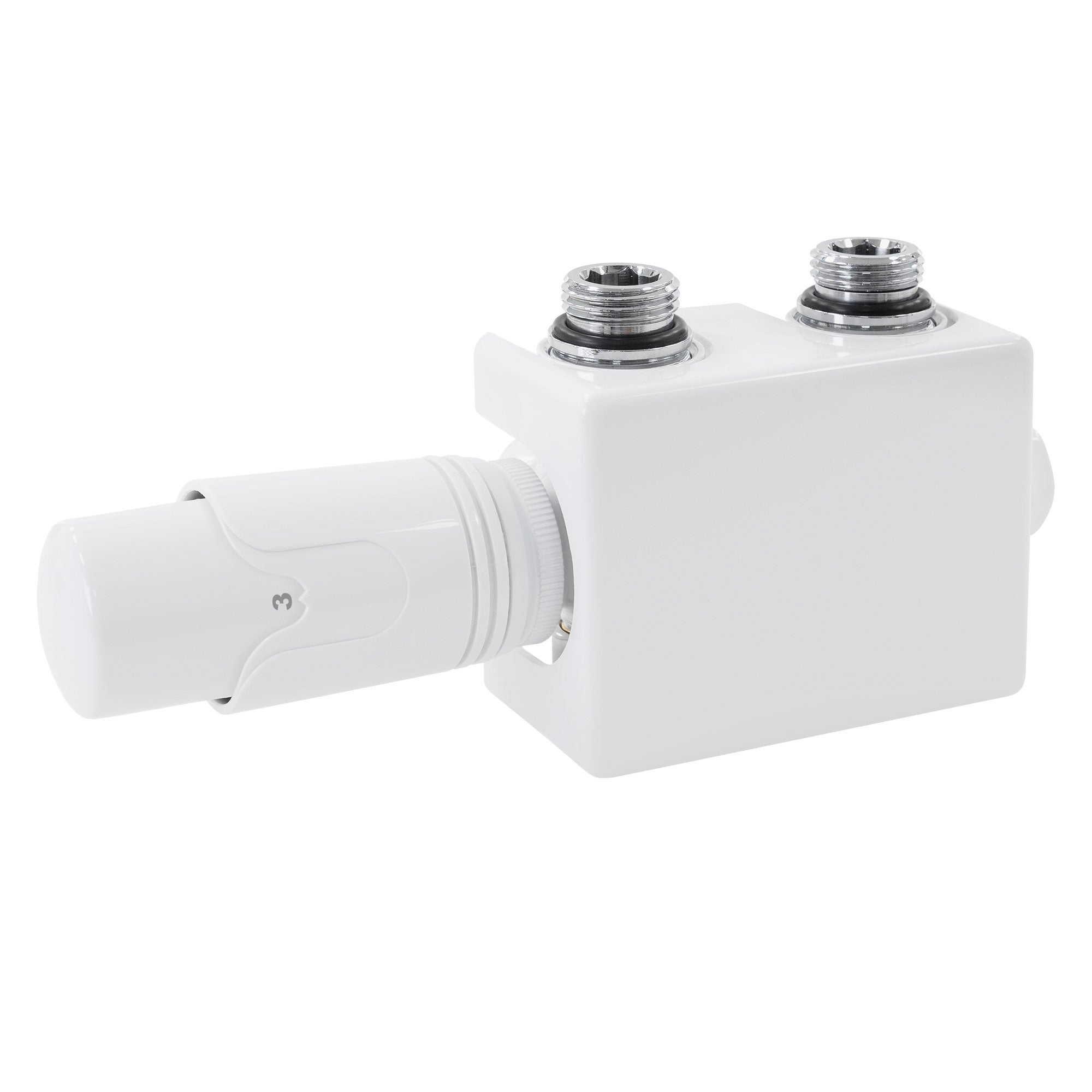 Set robinet termostatic universal ECD Germany bloc racordare monobloc tur-retur, interax 50mm, racord 1/2-3/4, cap 5 trepte, perete si pardoseala, alb