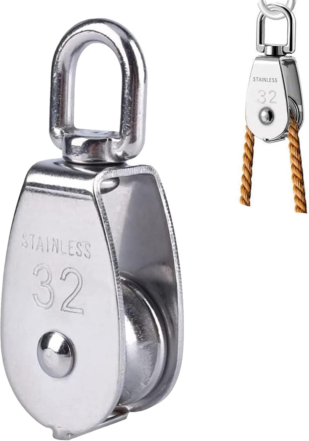 Poulie Simple M25 Acier Inoxydable 304 - Poulie Pivotante Charge 150 Kg Pour Câble Métallique
