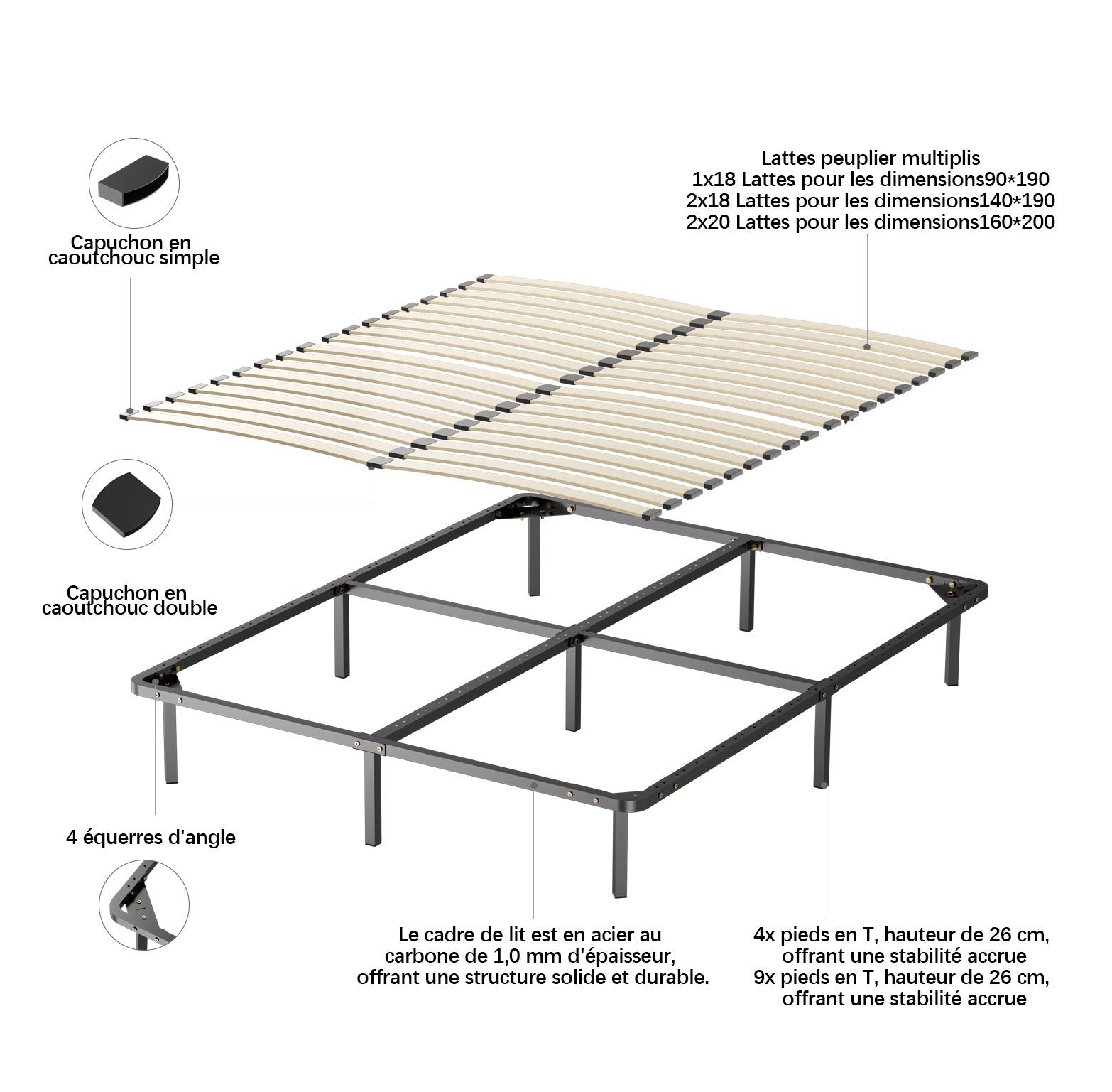 TEENO Sommier à lattes 2x18, 160x200 cm, beige, robuste - 4