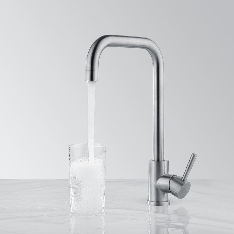 Szczotkowana bateria kuchenna, obrotowa o 360° bateria zlewozmywakowa z elastyczną wylewką, wykonana ze stali nierdzewnej 304, odporna na korozję