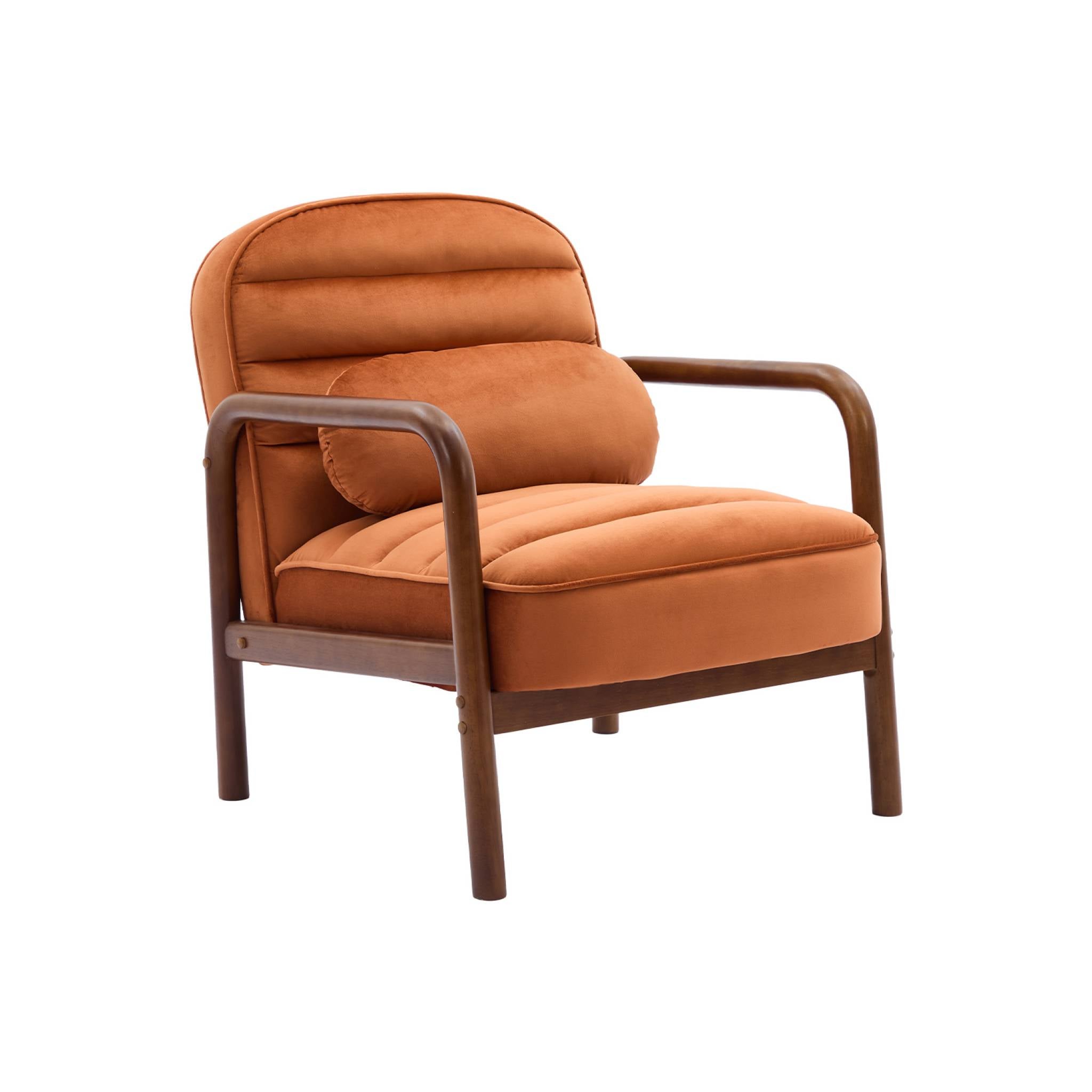 Fauteuil scandinave bois d'hévéa teinté noyer et tissu velours
