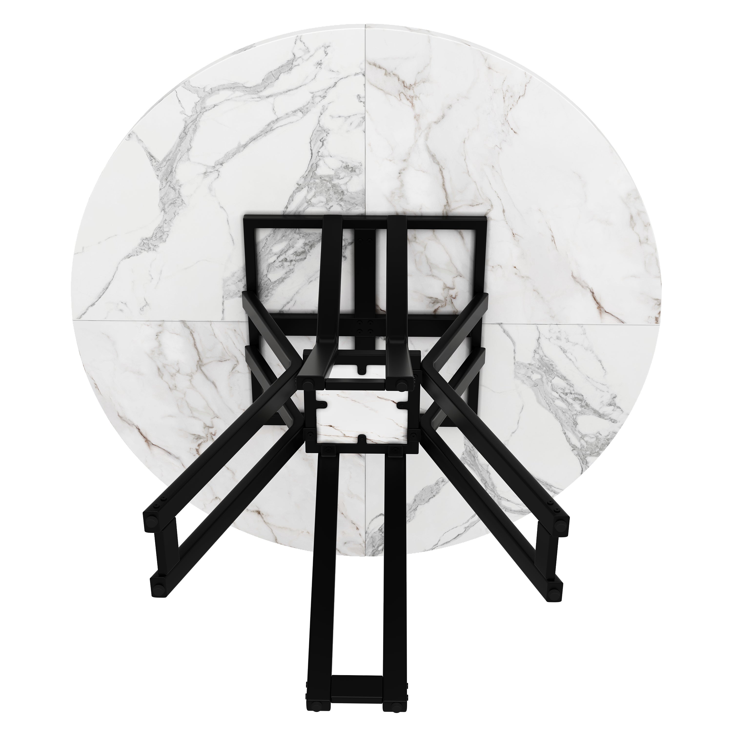 Okrągły stół jadalny dla 4-6 osób - D 100 x W 76 cm - Blat z płyty MDF marmurkowy i nogi metalowe - Biały + czarny - 7