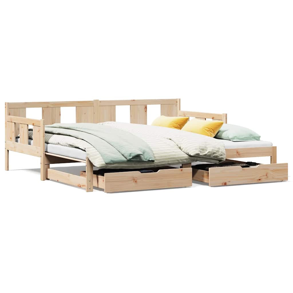 Sofa Rozsuwana Łóżko Drewniane Rama Łóżka z Szufladami Brązowa 80x200 cm
