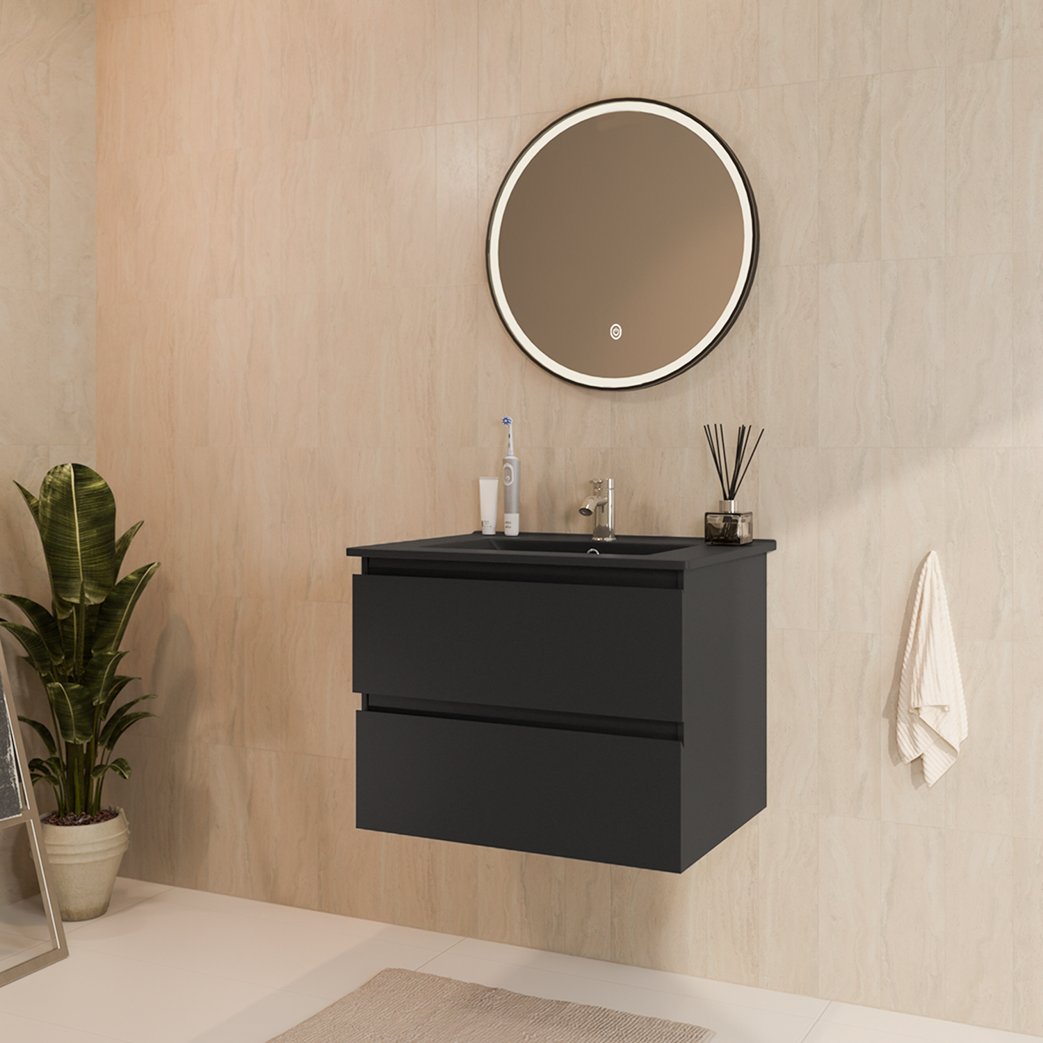 LOMAZOO Meuble De Salle De Bain Marenza Noir Mat 60cm - lavabo noir - 2