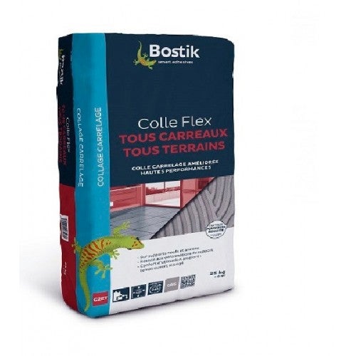 Colle à Carrelage Tous Terrains C2ET – 25 Kg, Gris, Bostik, Pour Intérieur Et Extérieur