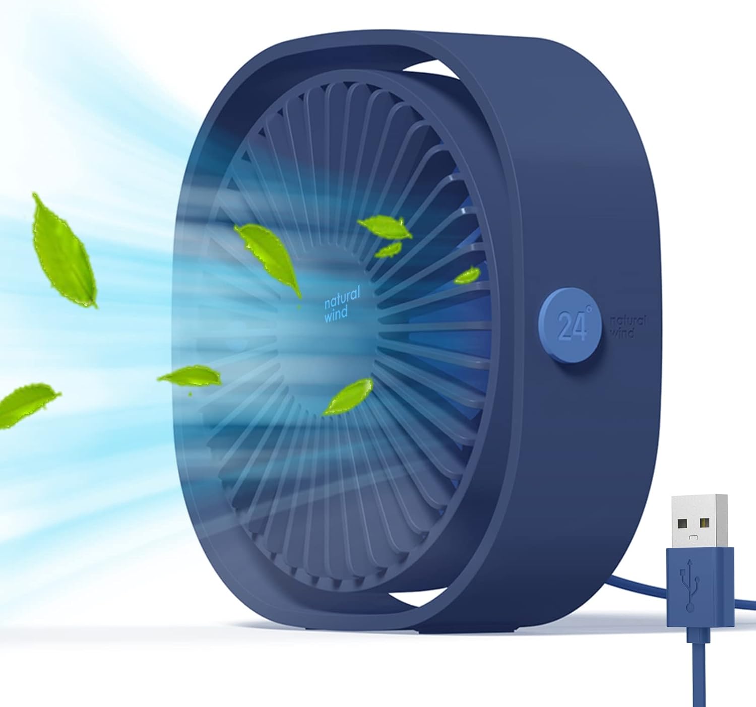 Mini wentylator USB Przenośny Cichy Wentylator Biurkowy 3 Prędkości Regulowane Zasilany przez USB, do Domu i Biura (Niebieski)